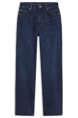 Straight-fit jeans in crosshatch denim with slit hems, Dark Blue