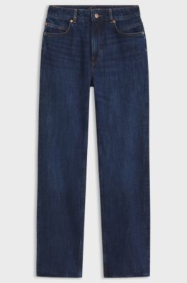 Straight-fit jeans in crosshatch denim with slit hems, Dark Blue