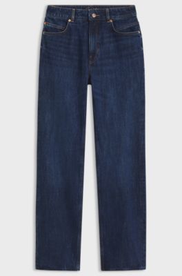 Straight-fit jeans in crosshatch denim with slit hems, Dark Blue