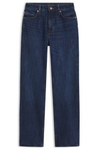 Straight-fit jeans in crosshatch denim with slit hems, Dark Blue
