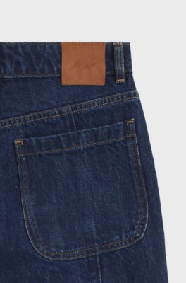 Straight-fit jeans in crosshatch denim with slit hems, Dark Blue