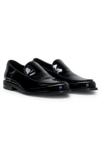 Patent-leather slip-on loafers with embossed logo, Black