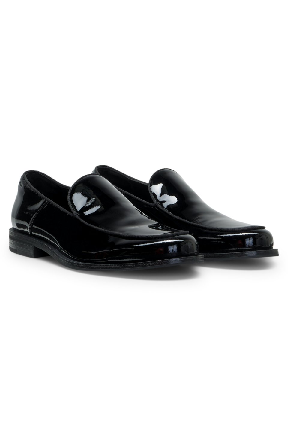 Patent-leather slip-on loafers with embossed logo