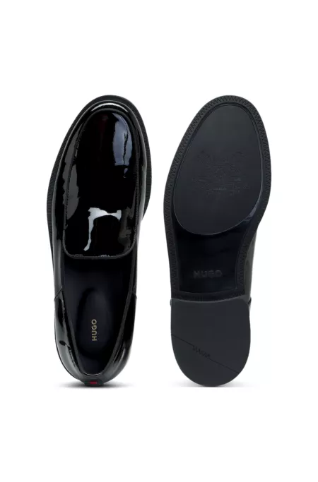 Patent-leather slip-on loafers with embossed logo