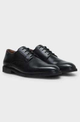 Scarpe Derby in pelle liscia con logo in rilievo, Nero