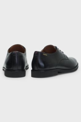 Scarpe Derby in pelle liscia con logo in rilievo, Nero