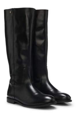 Leather boots with Double B monogram trims, Black