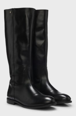 Leather boots with Double B monogram trims, Black