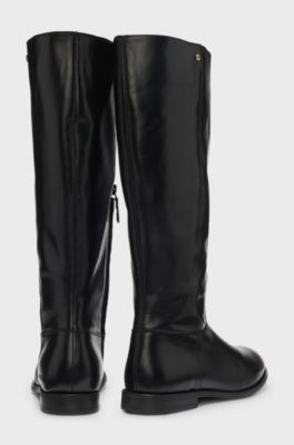 Leather boots with Double B monogram trims, Black