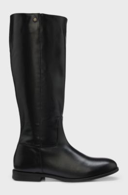 Leather boots with Double B monogram trims, Black