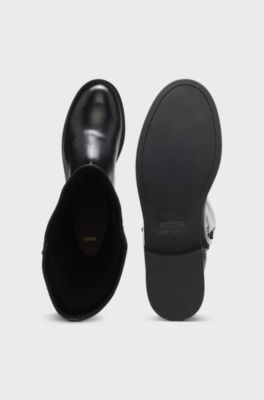 Leather boots with Double B monogram trims, Black