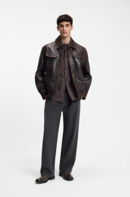 Oxford shoes in grained leather with cap toe, Brown