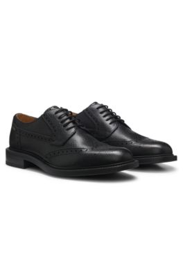 Leather lace-up shoes with brogue detailing, Black