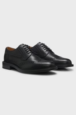 Leather lace-up shoes with brogue detailing, Black
