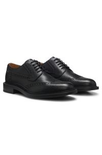 Leather lace-up shoes with brogue detailing, Black