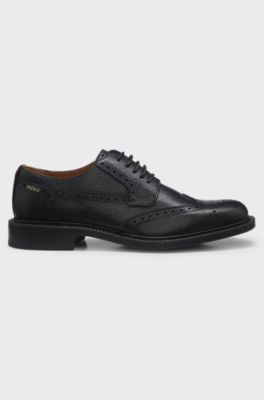 Leather lace-up shoes with brogue detailing, Black