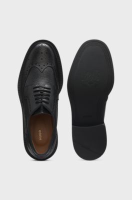 Leather lace-up shoes with brogue detailing, Black