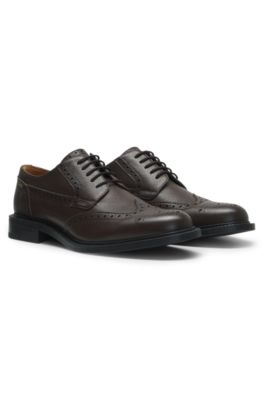 Leather lace-up shoes with brogue detailing, Brown