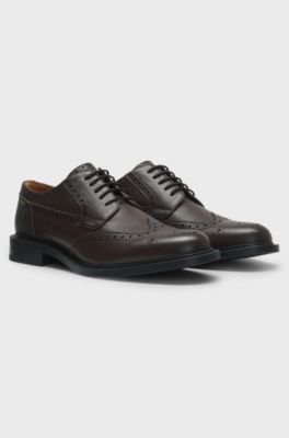 Leather lace-up shoes with brogue detailing, Brown