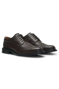 Leather lace-up shoes with brogue detailing, Brown