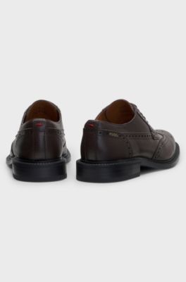 Leather lace-up shoes with brogue detailing, Brown