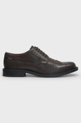 Leather lace-up shoes with brogue detailing, Brown