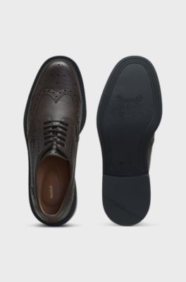 Leather lace-up shoes with brogue detailing, Brown
