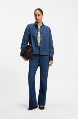 Cropped denim blouse, Blue