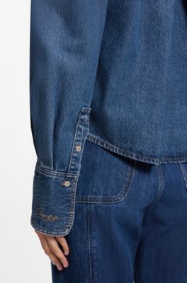 Cropped denim blouse, Blue