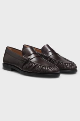 Leather moccasins with Double B monogram, Dark Brown
