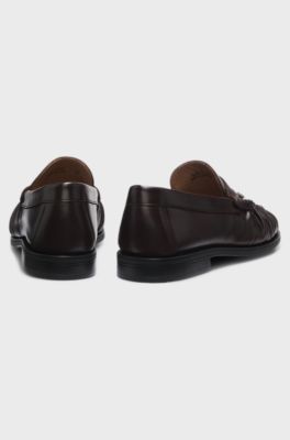 Mokassins aus Leder mit Double B Monogramm, Dunkelbraun