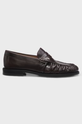 Leather moccasins with Double B monogram, Dark Brown