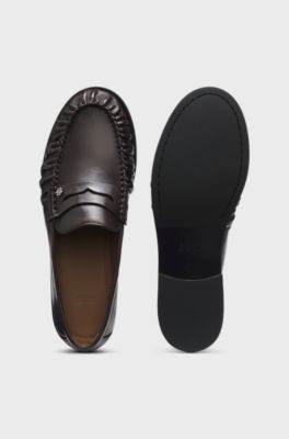 Mokassins aus Leder mit Double B Monogramm, Dunkelbraun