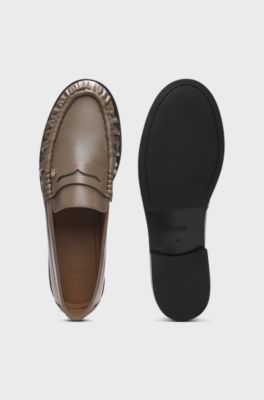 Mocassini in pelle con monogramma Double B, Marrone chiaro