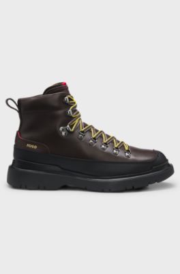 Hiking-style leather boots with an extralight sole, Dark Brown