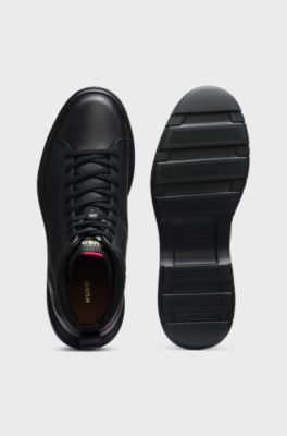 Grainy leather boots with embossed logo, Black