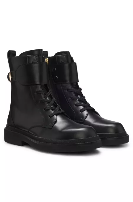 Lace-up leather boots with gold-tone hardware