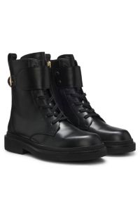 Lace-up leather boots with gold-tone hardware, Black
