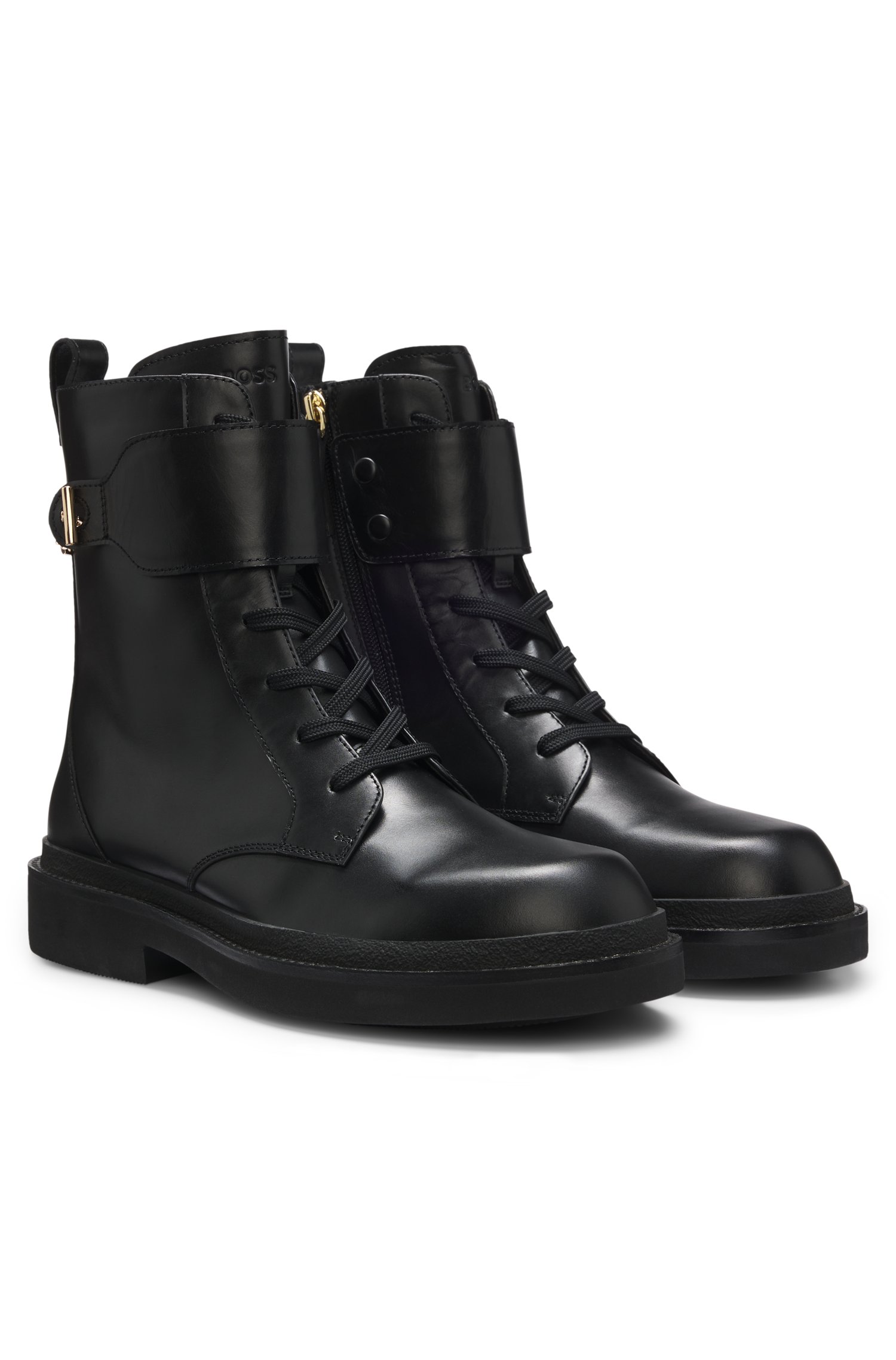 Boss Lace-up leather boots with gold-tone hardware dam