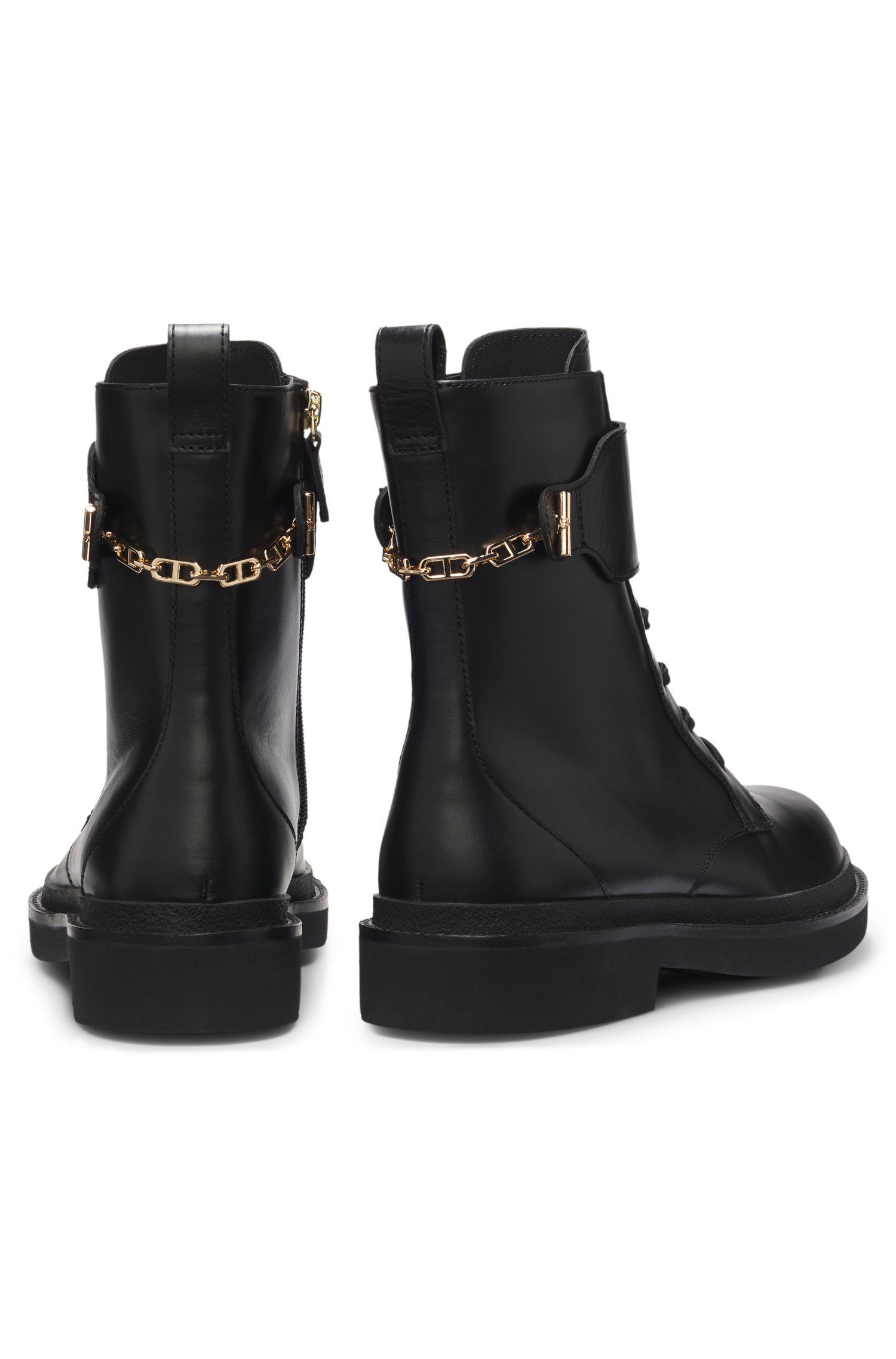 Boss Lace-up leather boots with gold-tone hardware dam – bild 3