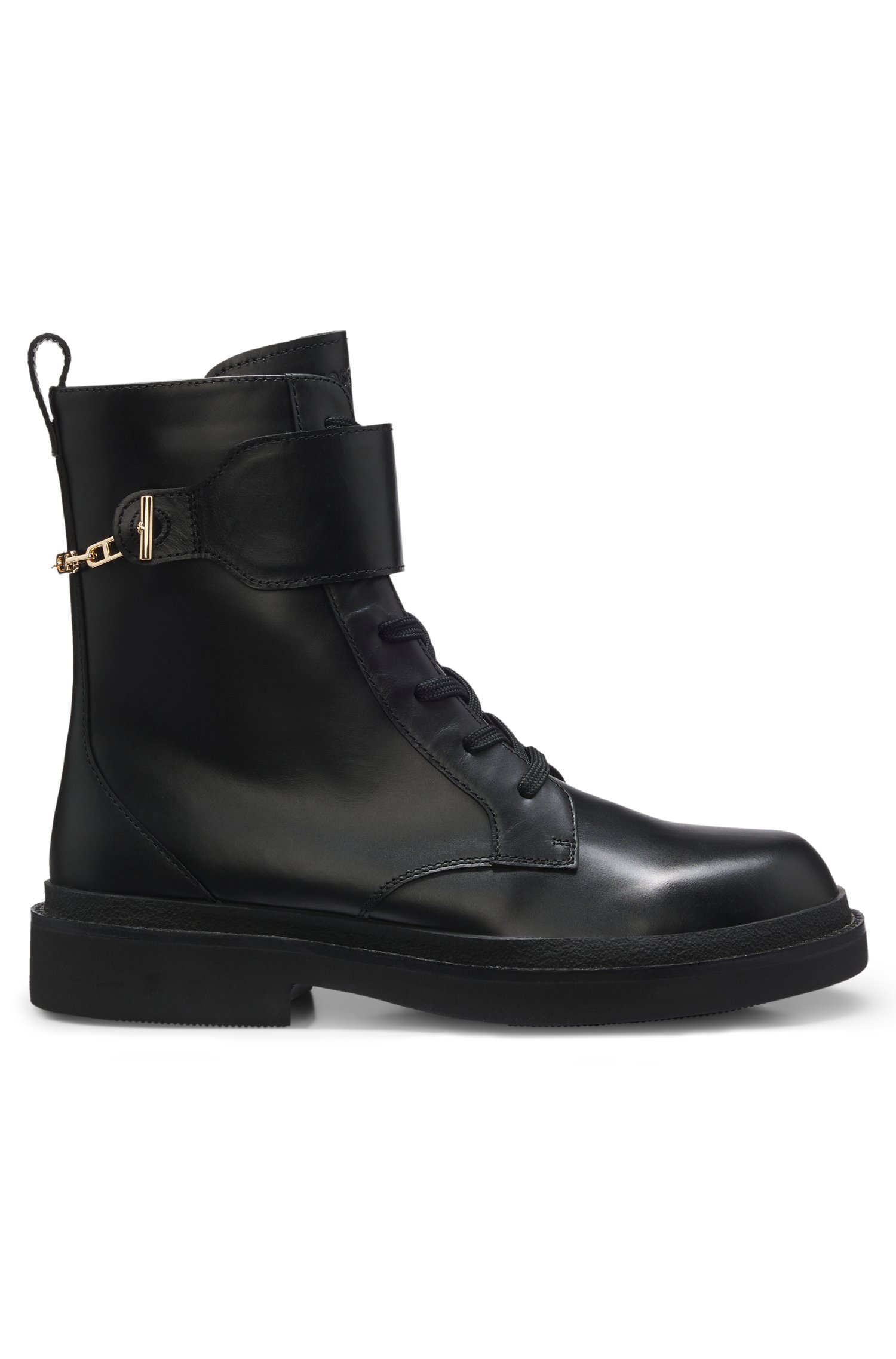 Boss Lace-up leather boots with gold-tone hardware dam – bild 2
