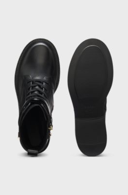 Lace-up leather boots with gold-tone hardware, Black