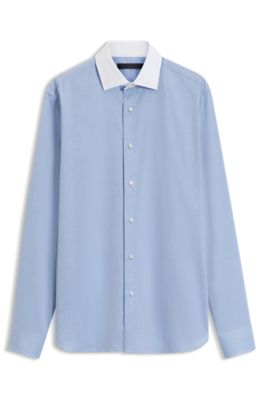 BOSS BY BECKHAM slim-fit shirt with contrast collar, Light Blue