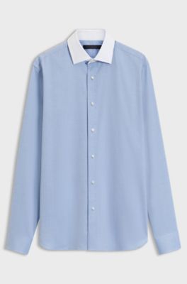 BOSS BY BECKHAM slim-fit shirt with contrast collar, Light Blue
