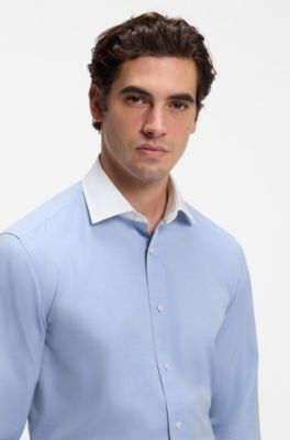 BOSS BY BECKHAM Slim-Fit Hemd mit Kontrastkragen, Hellblau