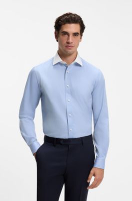 BOSS BY BECKHAM slim-fit shirt with contrast collar, Light Blue
