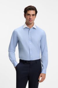 BOSS BY BECKHAM slim-fit overhemd met contrasterende kraag, Lichtblauw