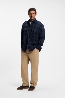 BOSS BY BECKHAM relaxed fit-skjorta i bomull, Bl&aring;tt m&ouml;nster
