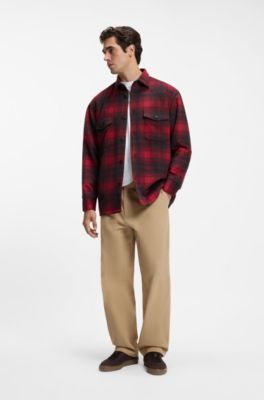 BOSS BY BECKHAM relaxed-fit shirt in cotton, Red Patterned