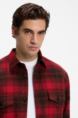 BOSS BY BECKHAM relaxed-fit shirt in cotton, Red Patterned